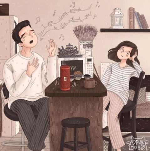 Καλλιτέχνης αποτυπώνει τις στιγμές ενός σύγχρονου ζευγαριού σε ψηφιακά σκιτσάκια